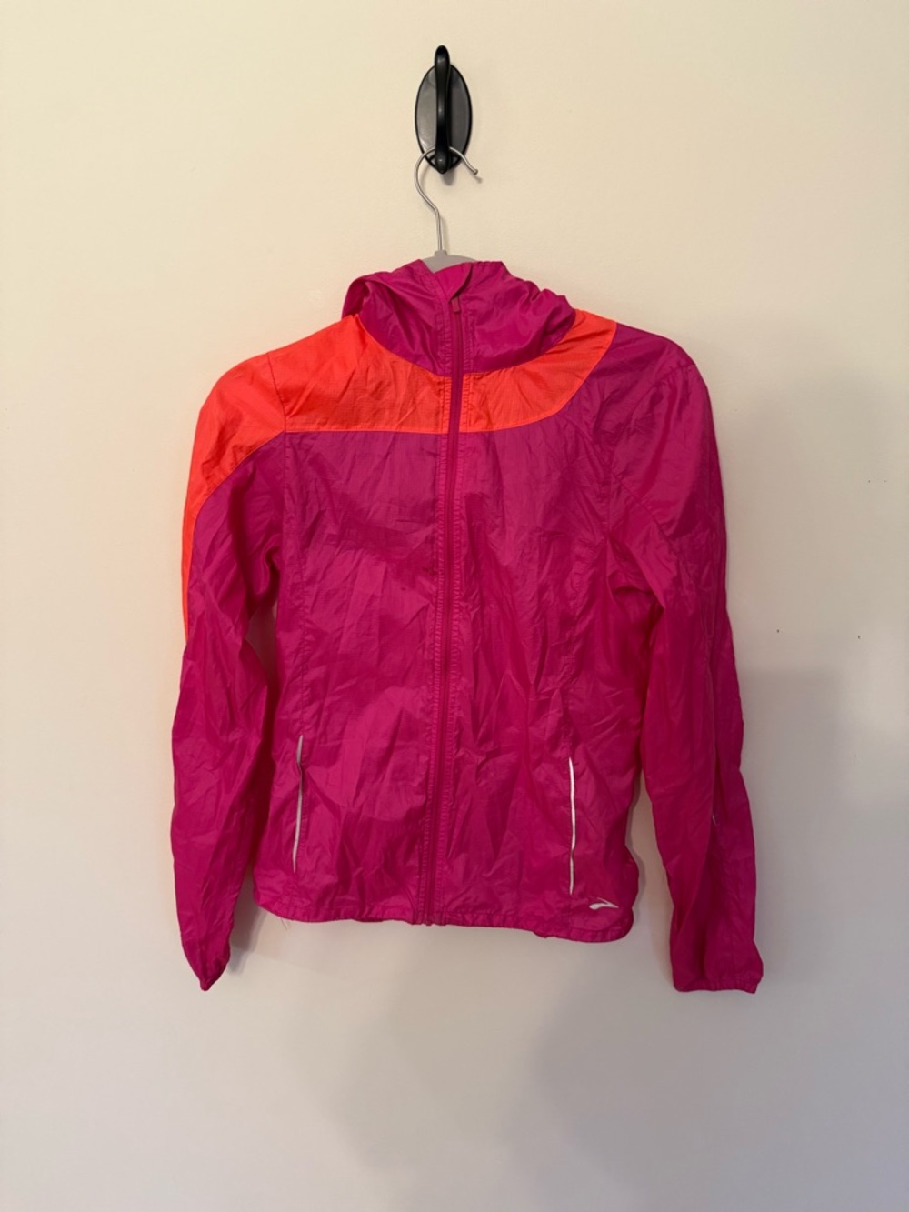 Brooks Hot Pink and Orange Lightweight Hooded Windbreaker Jacket